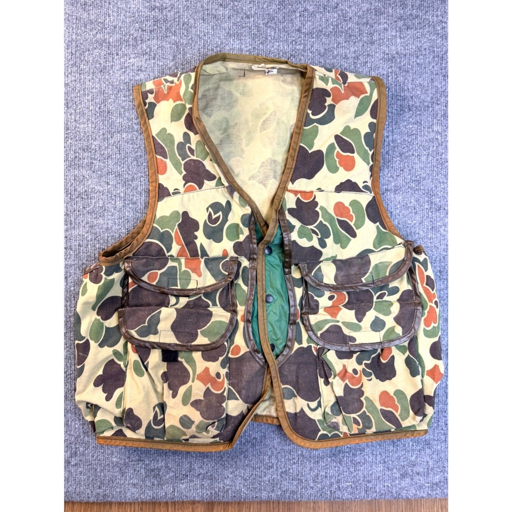 Vintage Pro-Tuff Pack Trails Duck Camo Hunting Vest Mens Medium USA Made Canvas